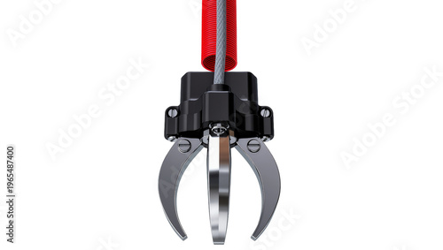 Konstfotografi Isolated arcade claw machine grabber mechanism with shiny chrome parts and red p