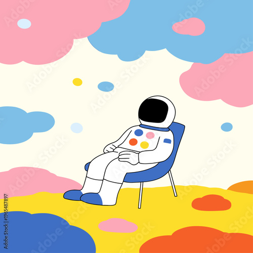 Astronaut Relaxing in Zero Gravity Chair on Alien Planet