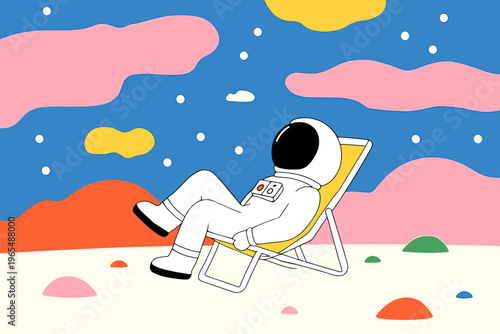 Astronaut Relaxing in Zero Gravity Chair on Alien Planet