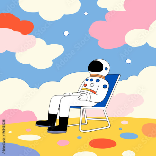 Astronaut Relaxing in Zero Gravity Chair on Alien Planet