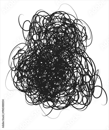 Chaos on white. Abstract tangled lines. Hand drawn dinamic scrawls. Black and white illustration