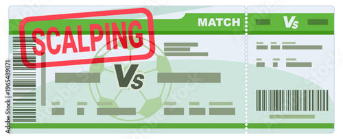 Ticket scalping, black market sales, and sports event fraud with a red stamped football ticket. (cut out)