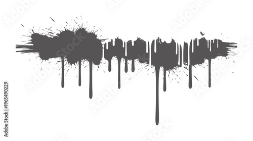 Dark gray paint splatters and drips white grunge abstract