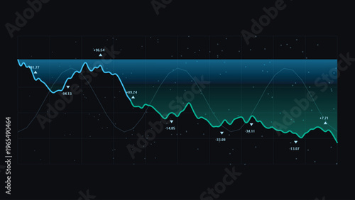 Vector image of Modern financial data visualization, abstract blue and green stock market graph, digital business analytics chart, economic trend vector illustration isolated on Transparent