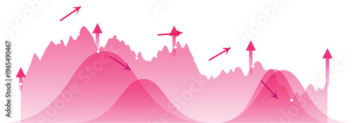 Vector image of Abstract pink data visualization, dynamic business growth chart, fluctuating market trends, modern financial analysis vector graphic isolated on Transparent Background
