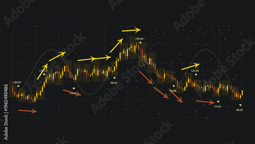 Vector image of Financial stock market candlestick chart, abstract digital trading graph with rising and falling trends, investment data visualization vector isolated on Transparent Background