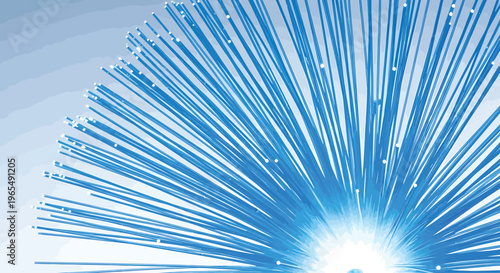 Blue Fiber Optic Cables Radiating Light on White Background
