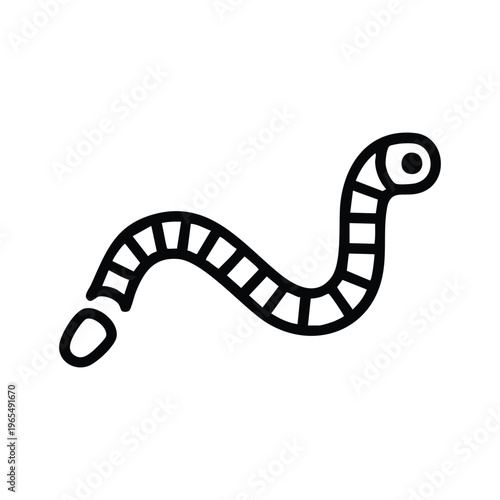 Simple black and white line art illustration of a segmented earthworm wiggling on a white background.