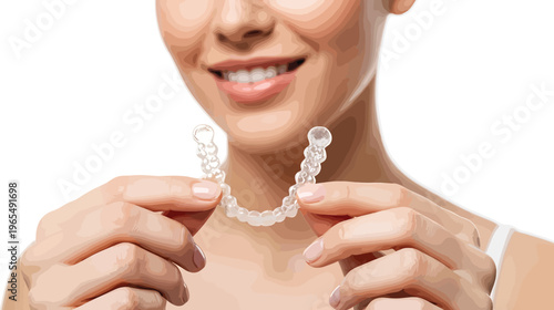 Woman Holding Clear Dental Aligners