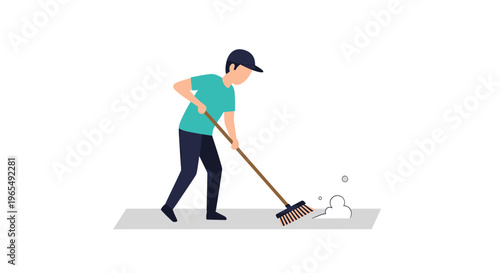 Man Sweeping the Floor with a Broom Flat Vector Illustration Isolated on White Background