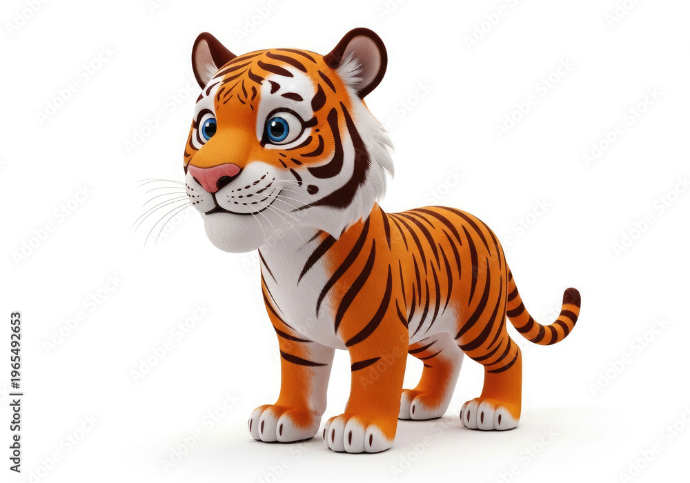 Obraz premium A cartoon tiger with orange and black stripes standing isolated on white background