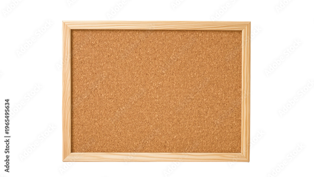 Fototapeta premium Isolated empty natural cork board with a light wooden frame for messages and notes