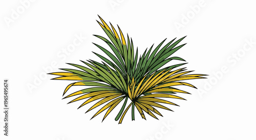 A vibrant green palm frond transitions to yellow, suggesting autumn or a change