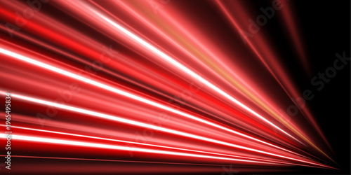 Red neon waves rush through dark highway tunnel space. Energy flow creates strong motion visual impact. Cyber vector artwork.