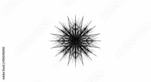 Abstract black starburst pattern with intricate spiky lines radiating outwards
