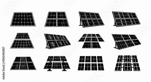 Array of photovoltaic solar panel configurations, various sizes and angles