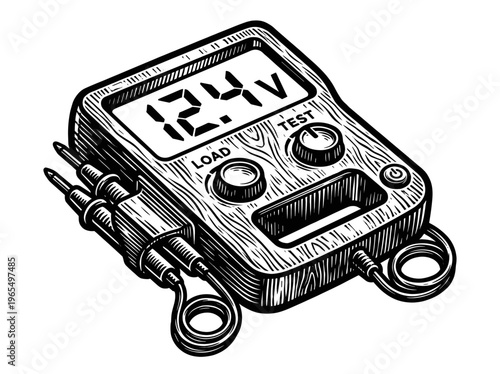 Vintage Battery Tester Engraving Illustration Black and White Line Art