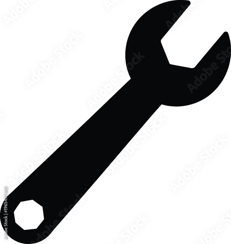 Black adjustable wrench tool flat