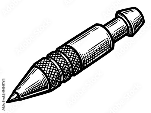 Vintage Center Punch Engraving Illustration Black and White Line Art