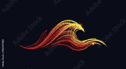 Dynamic wave in fiery hues of red and yellow against a dark backdrop