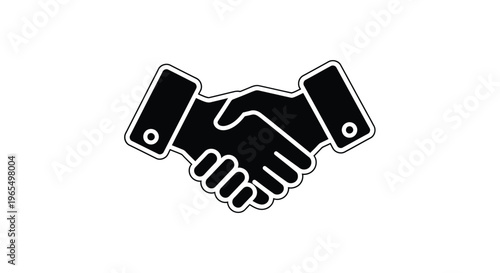 Black handshake with white outline on white background