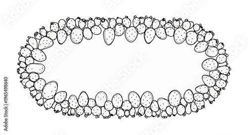 Oval border composed of many small, segmented prickly pear cactus pads