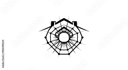 Abstract Digital Sphere Network with Connected Lines and Nodes