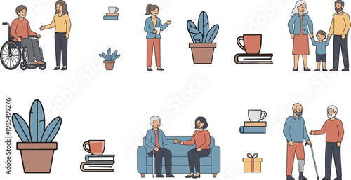 Supportive Senior Care and Family Interaction with Wheelchair, Gifts, and Cozy Moments