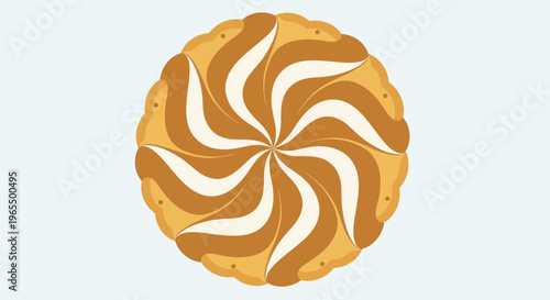 Swirled Chocolate and Vanilla Cream Cookie Illustration, Top View Round Biscuit Icon for Bakery and Snack Graphic Design