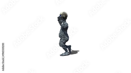 Wallpaper Mural 3D Weird Goofy Character in Bubble Wrap Costume and Gas Mask, Running Loop, Side View, against white background Torontodigital.ca