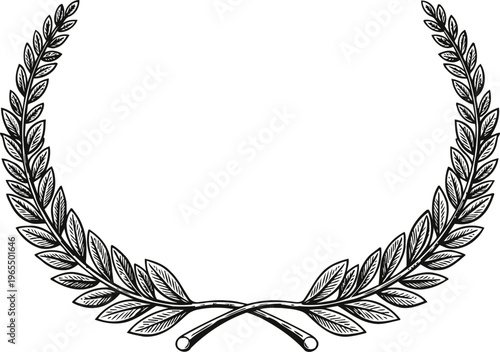 elegant laurel wreath with detailed leaves, decorative vintage botanical frame design