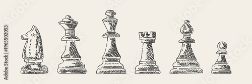 Chess pieces hand drawn collection