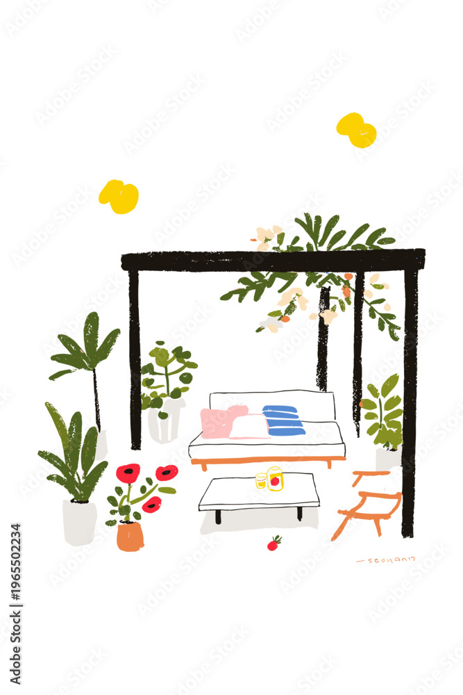 Fototapeta premium Minimalist Patio with Refreshing Overhead Misting System