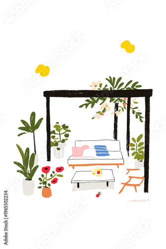 Minimalist Patio with Refreshing Overhead Misting System