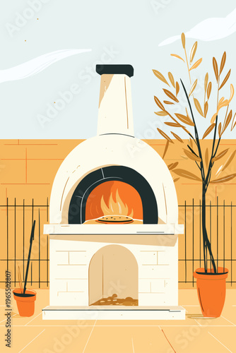 Minimalist Silhouette of a Rustic Outdoor Pizza Oven