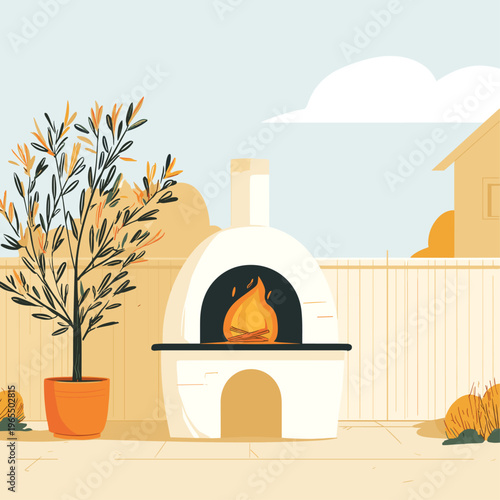 Minimalist Silhouette of a Rustic Outdoor Pizza Oven