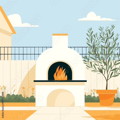 Minimalist Silhouette of a Rustic Outdoor Pizza Oven
