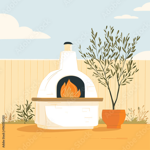 Minimalist Silhouette of a Rustic Outdoor Pizza Oven