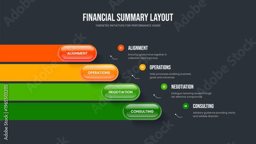 Company Launch Presentation Layout Vector Illustration. Advertising Forecast Four Element Diagram Frame Design. Modern Profile 4 Option Infographic Slide Template.