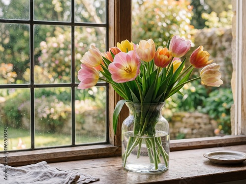 Soft sunlight filters through a wooden-framed window