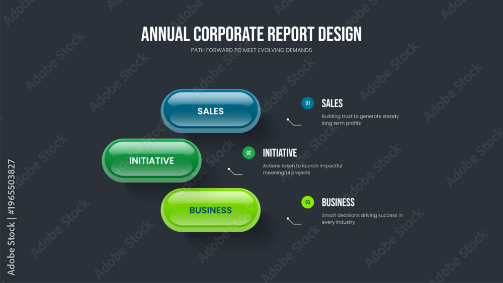 Fototapeta premium Marketing Solution Three Step Infographic Slideshow Template. Digital Overview Frame Layout Vector Illustration. Professional Plan 3 Element Diagram Slide Design.