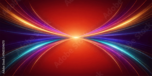Abstract red fractal background with glowing light lines and energy waves design