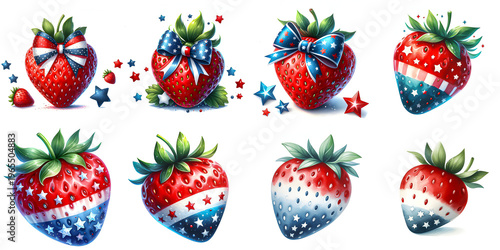 Patriotic Strawberry Clipart, 4th July Bundle