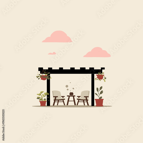 Modern Patio with Integrated Misting System for Cooling