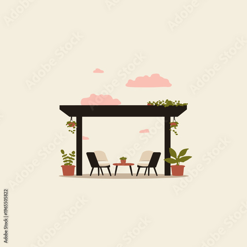 Modern Patio with Integrated Misting System for Cooling