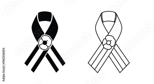 Awareness ribbons, charity symbols, vector icons, black and white
