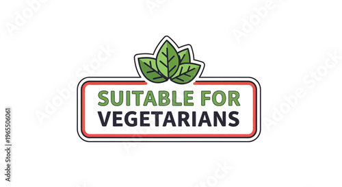 Vegetarian suitability label with green leaf illustration in a rectangular frame