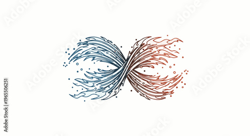 A stylized infinity symbol made of blue and red flowing, fire-like elements