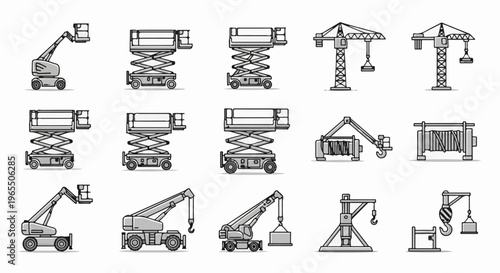 A collection of various heavy-duty lifting and access machines