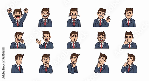 Animated business person showing various emotional expressions and gestures